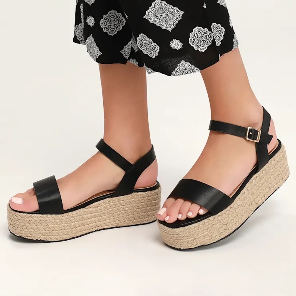 Lulus Corsa Black Espadrille Flatform Sandals